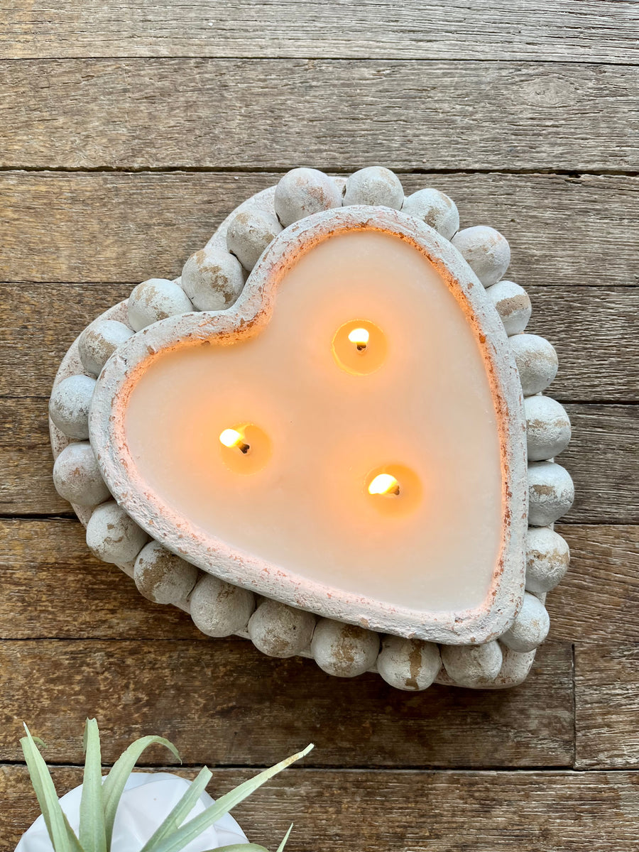 Beaded Clay Heart Candle